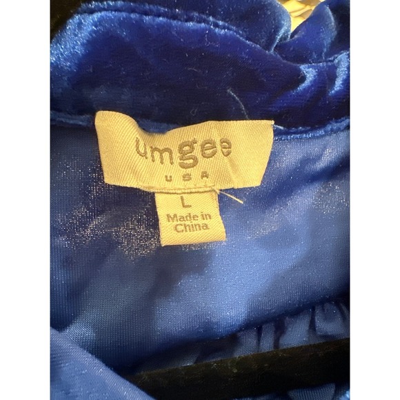 Umgee Women's Blue Velvet Long Sleeve Button Down Shirt Pockets, Size L team - Picture 5 of 6